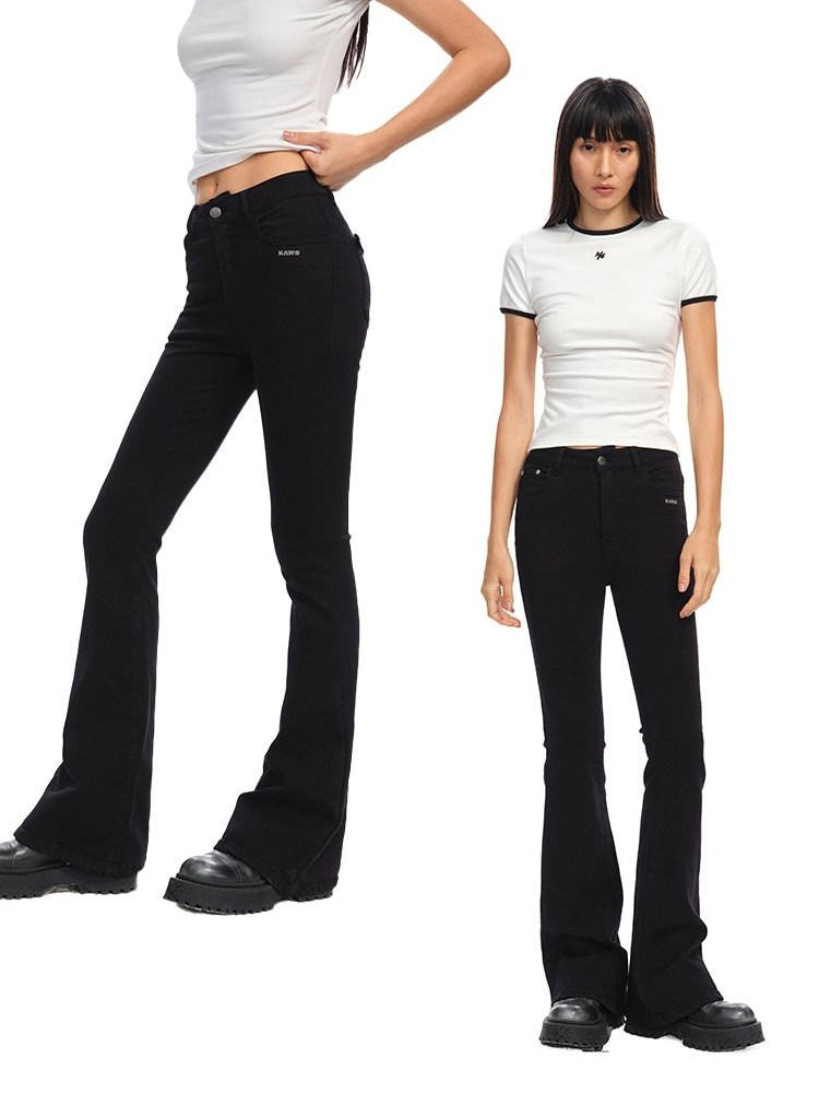 NAWSNOTAWEAR Comfort Stretch Casual Slim Natural Waist Button Denim Flared Jeans