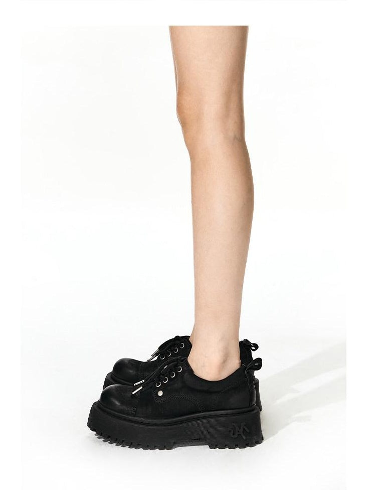 NAWSNOTAWEAR Comfy Suede Leather Lace Up Round Toe Mid Heel Platform Commuter Flats