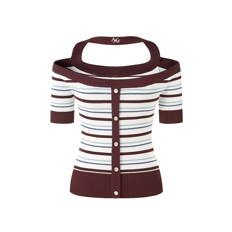 NAWSNOTAWEAR_Cooling_Classic_Stripe_Slim_Short_Sleeve_Women_Tee_Off_Shoulder_Crop_Tops_MISSTT