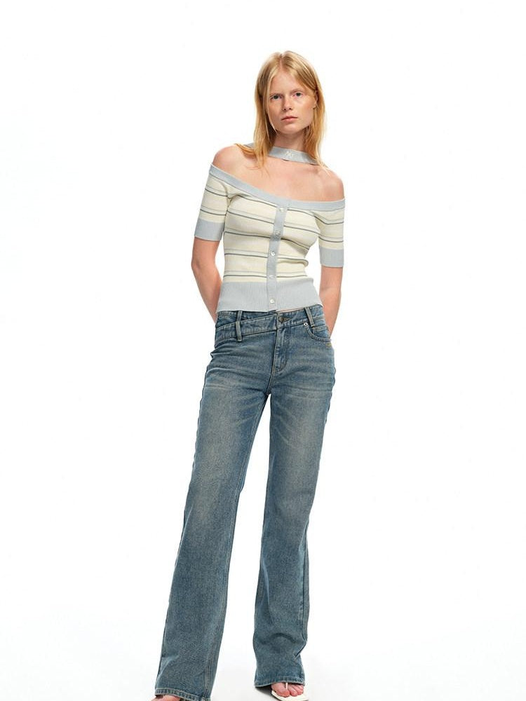 NAWSNOTAWEAR Cooling Classic Stripe Slim Short Sleeve Women Tee Off Shoulder Crop Tops
