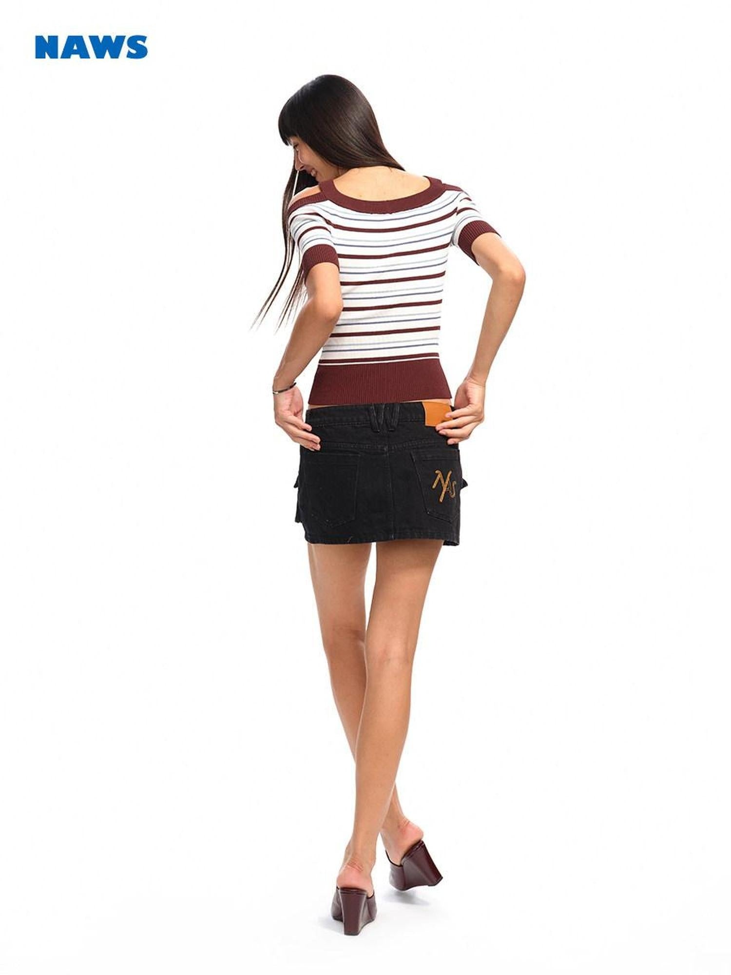 NAWSNOTAWEAR Cooling Classic Stripe Slim Short Sleeve Women Tee Off Shoulder Crop Tops