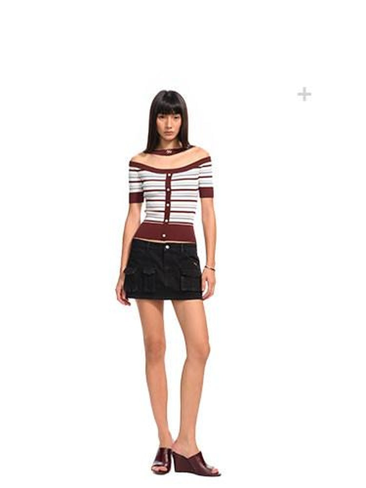 NAWSNOTAWEAR Cooling Classic Stripe Slim Short Sleeve Women Tee Off Shoulder Crop Tops