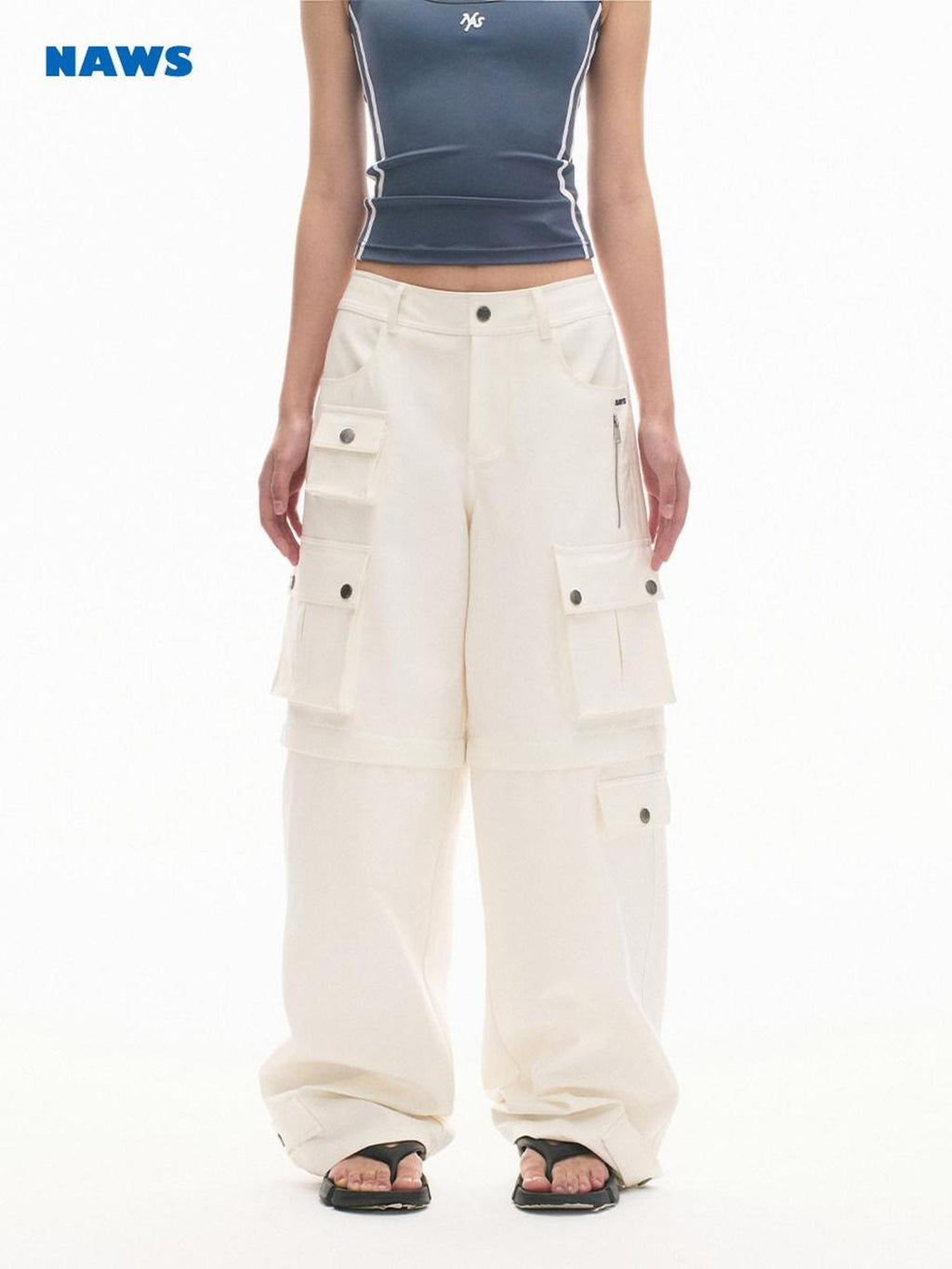 NAWSNOTAWEAR Cotton Aurora White Vintage Workwear Straight Leg Pockets Cargo Pants