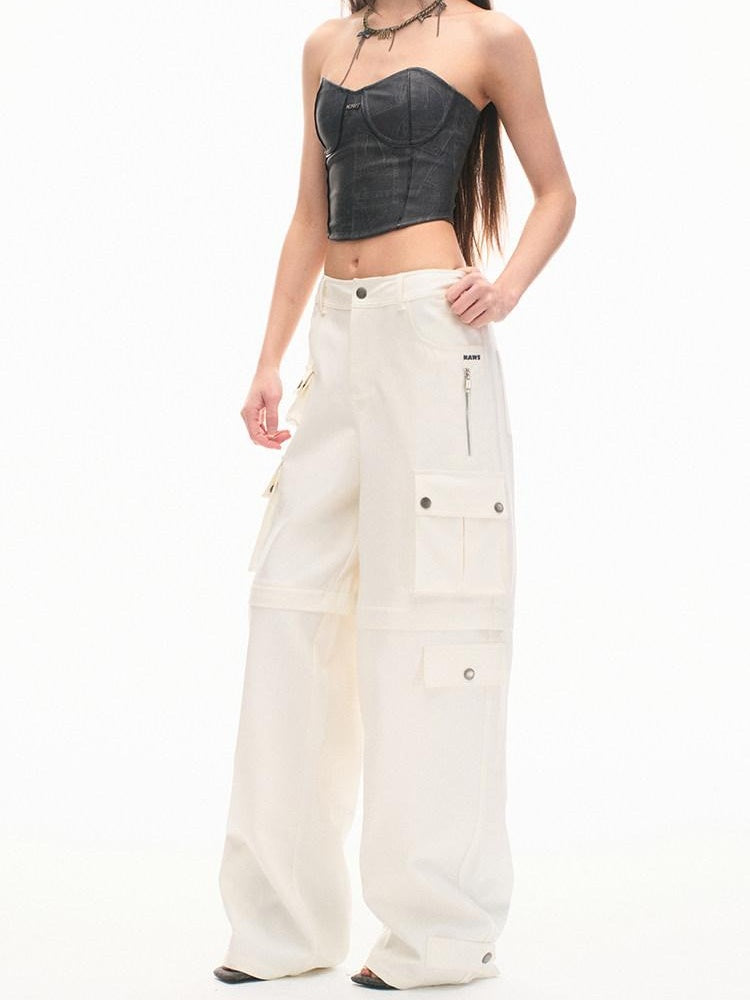 NAWSNOTAWEAR Cotton Aurora White Vintage Workwear Straight Leg Pockets Cargo Pants