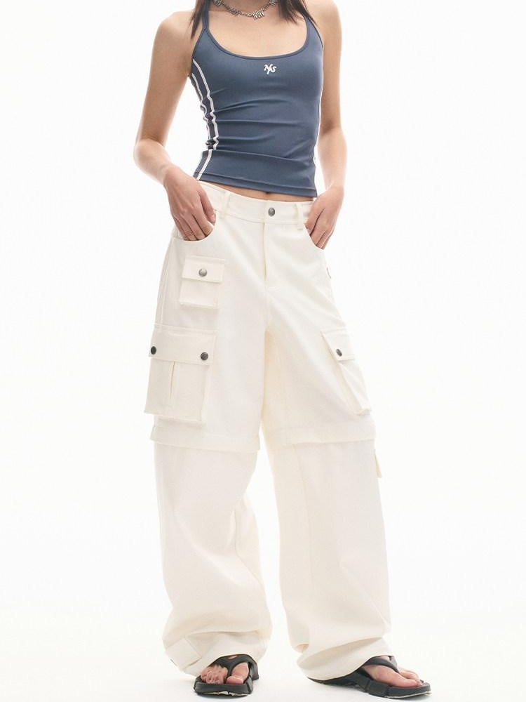 NAWSNOTAWEAR Cotton Aurora White Vintage Workwear Straight Leg Pockets Cargo Pants
