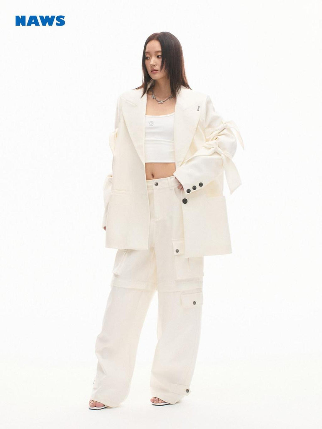 NAWSNOTAWEAR Cotton Aurora White Vintage Workwear Straight Leg Pockets Cargo Pants