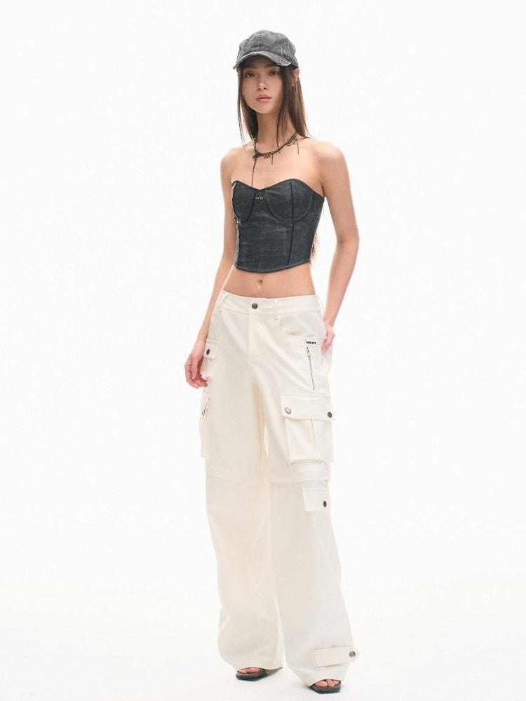 NAWSNOTAWEAR Cotton Aurora White Vintage Workwear Straight Leg Pockets Cargo Pants