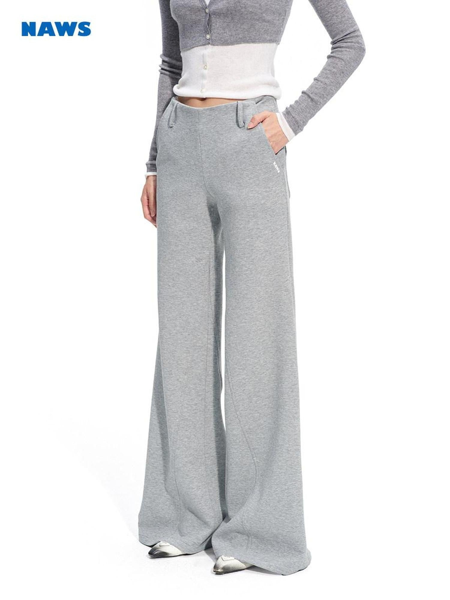 NAWSNOTAWEAR Cotton Blend Stretch Casual Natural Waist Women Zip Fly Mist Gray Straight Pants