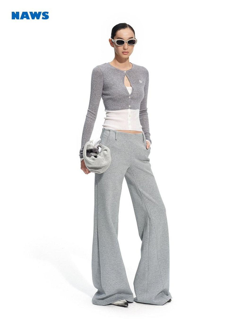 NAWSNOTAWEAR Cotton Blend Stretch Casual Natural Waist Women Zip Fly Mist Gray Straight Pants