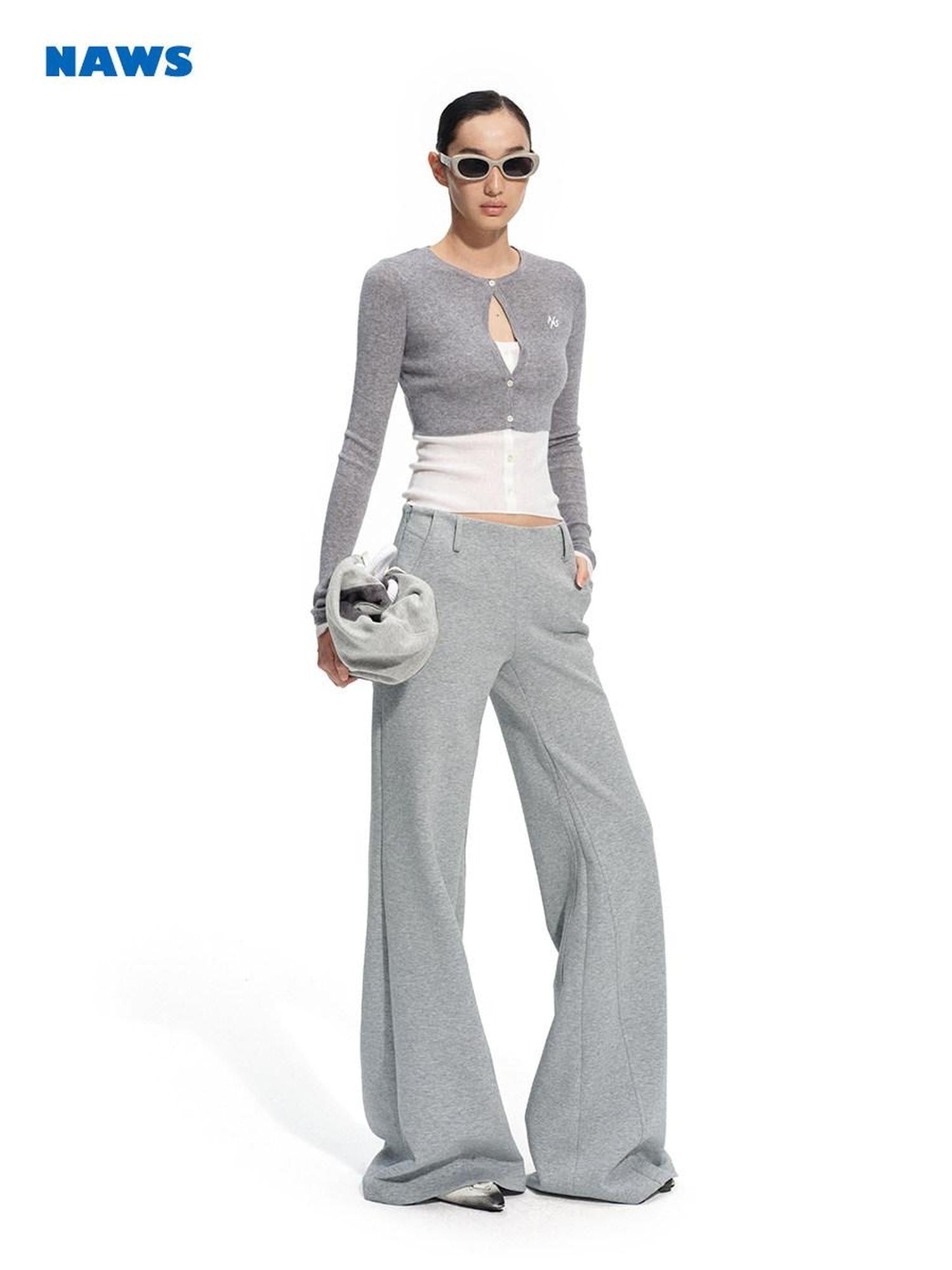 NAWSNOTAWEAR Cotton Blend Stretch Casual Natural Waist Women Zip Fly Mist Gray Straight Pants
