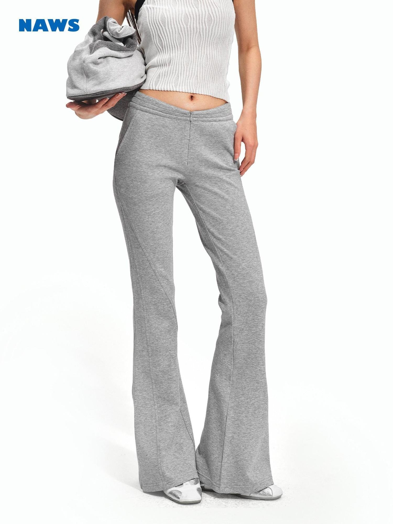 NAWSNOTAWEAR Cotton Lyocell Stretch Low Rise Knit Micro Flare Women Smoky Gray Flared Pants