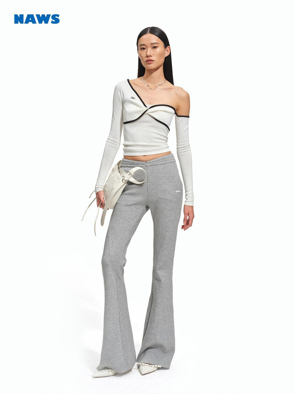 NAWSNOTAWEAR Cotton Lyocell Stretch Low Rise Knit Micro Flare Women Smoky Gray Flared Pants