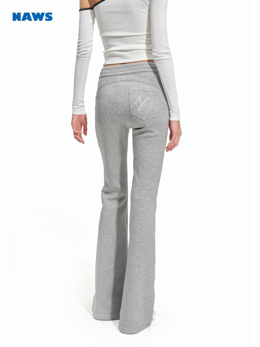 NAWSNOTAWEAR Cotton Lyocell Stretch Low Rise Knit Micro Flare Women Smoky Gray Flared Pants