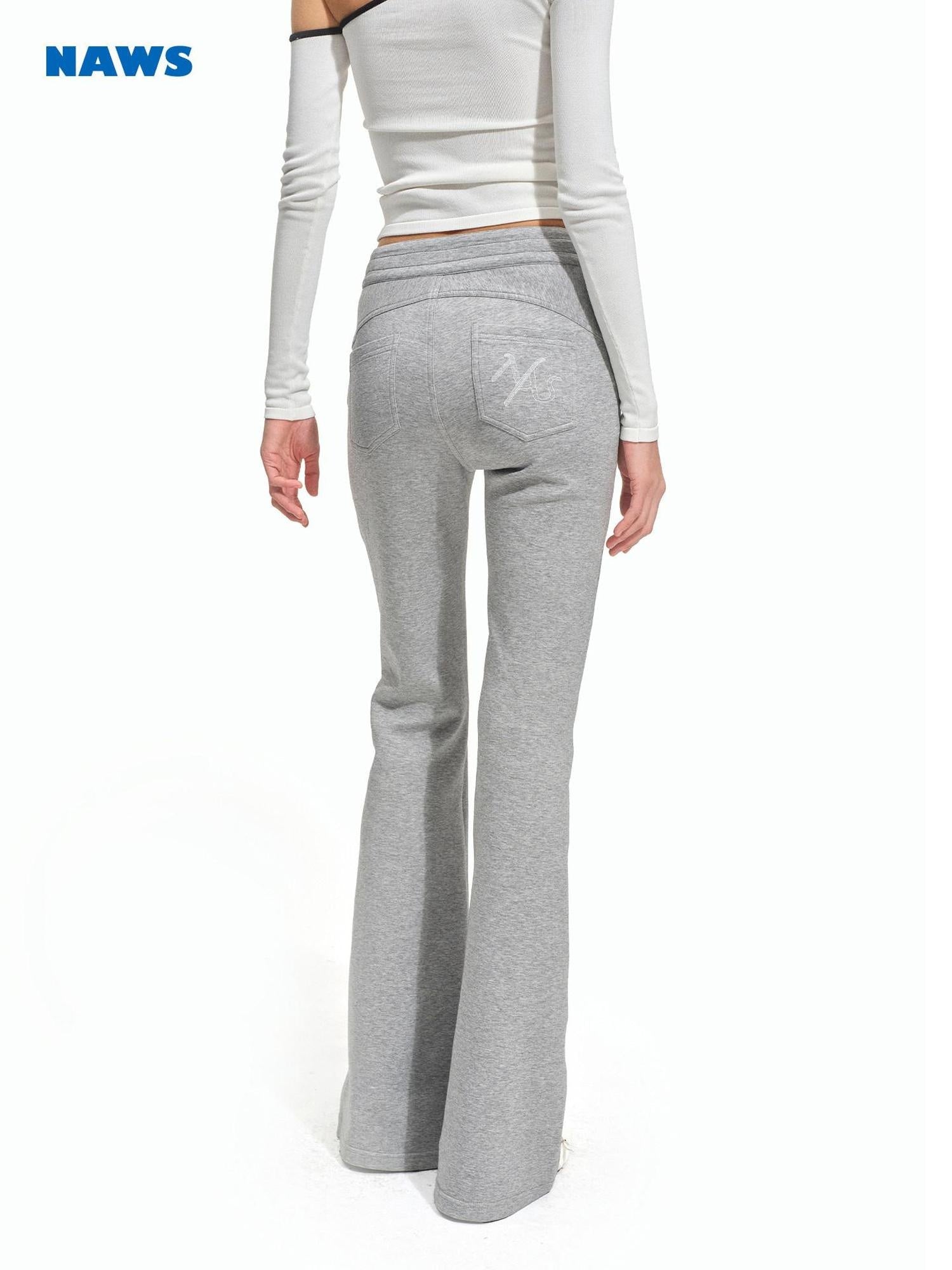 NAWSNOTAWEAR Cotton Lyocell Stretch Low Rise Knit Micro Flare Women Smoky Gray Flared Pants