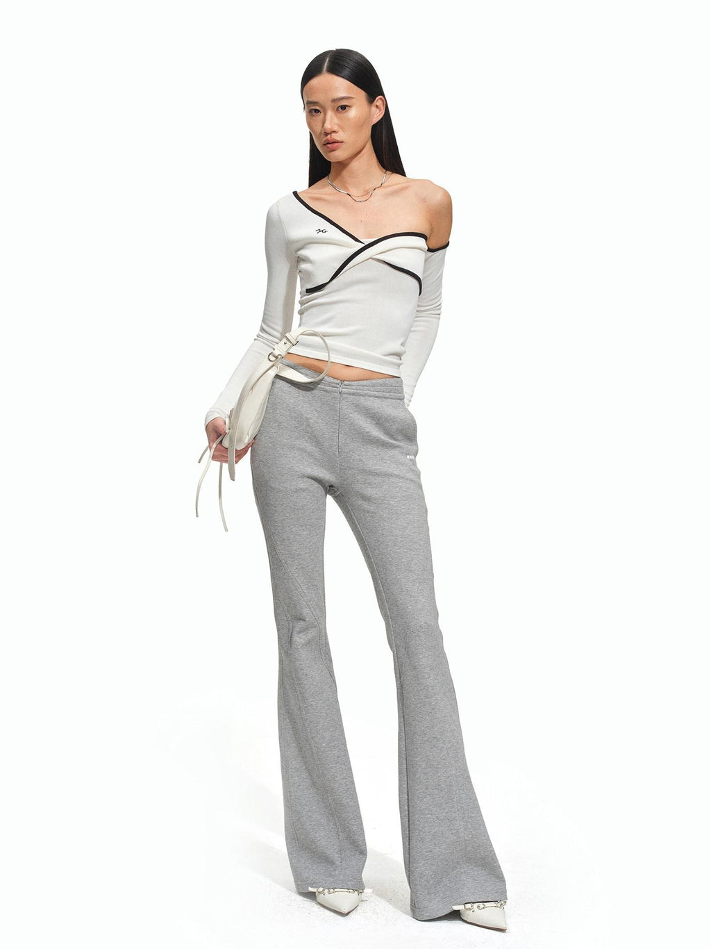 NAWSNOTAWEAR Cotton Lyocell Stretch Low Rise Knit Micro Flare Women Smoky Gray Flared Pants