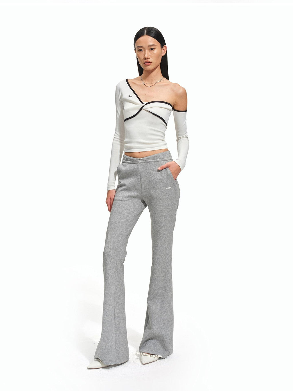 NAWSNOTAWEAR Cotton Lyocell Stretch Low Rise Knit Micro Flare Women Smoky Gray Flared Pants