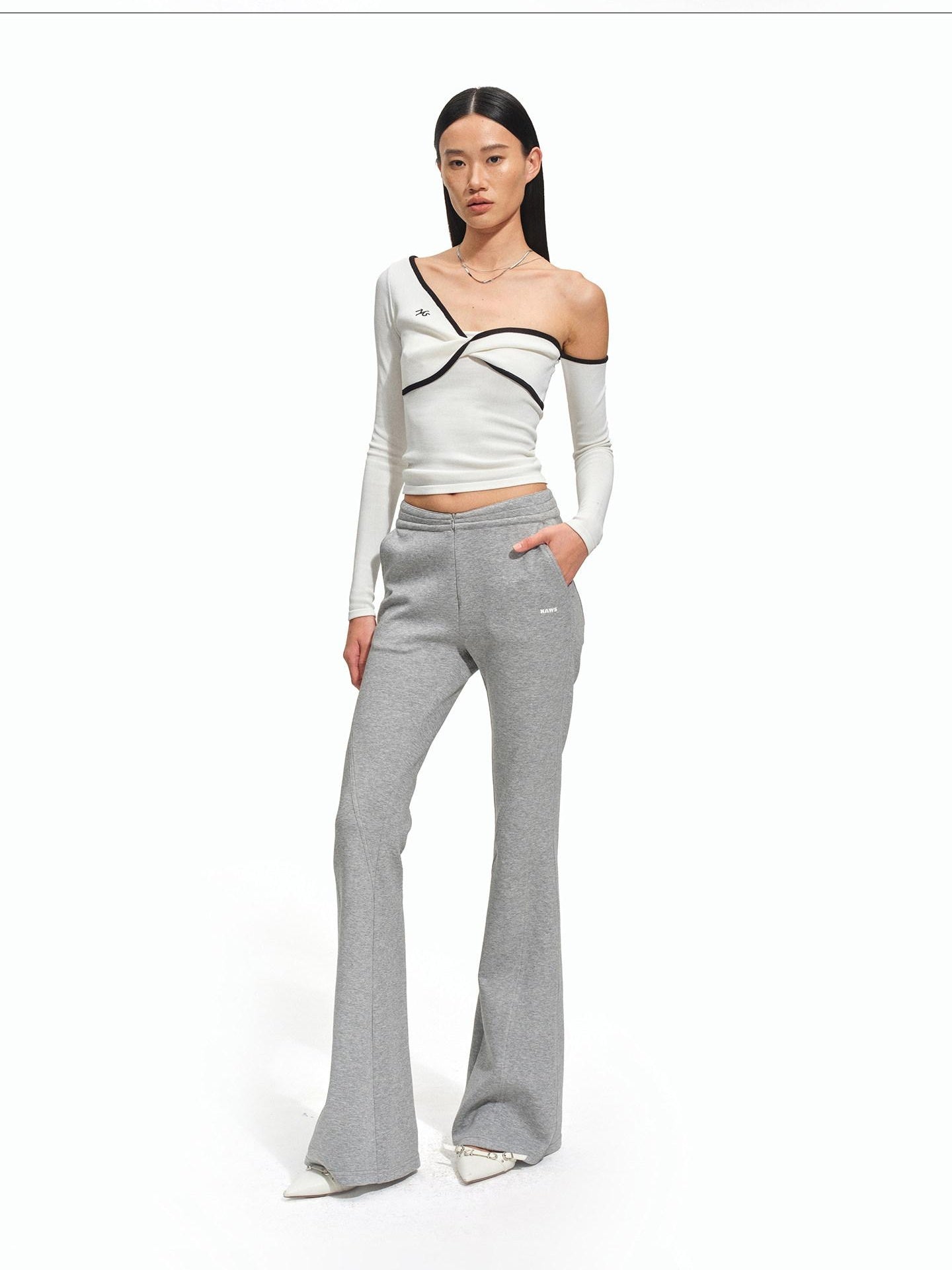NAWSNOTAWEAR Cotton Lyocell Stretch Low Rise Knit Micro Flare Women Smoky Gray Flared Pants