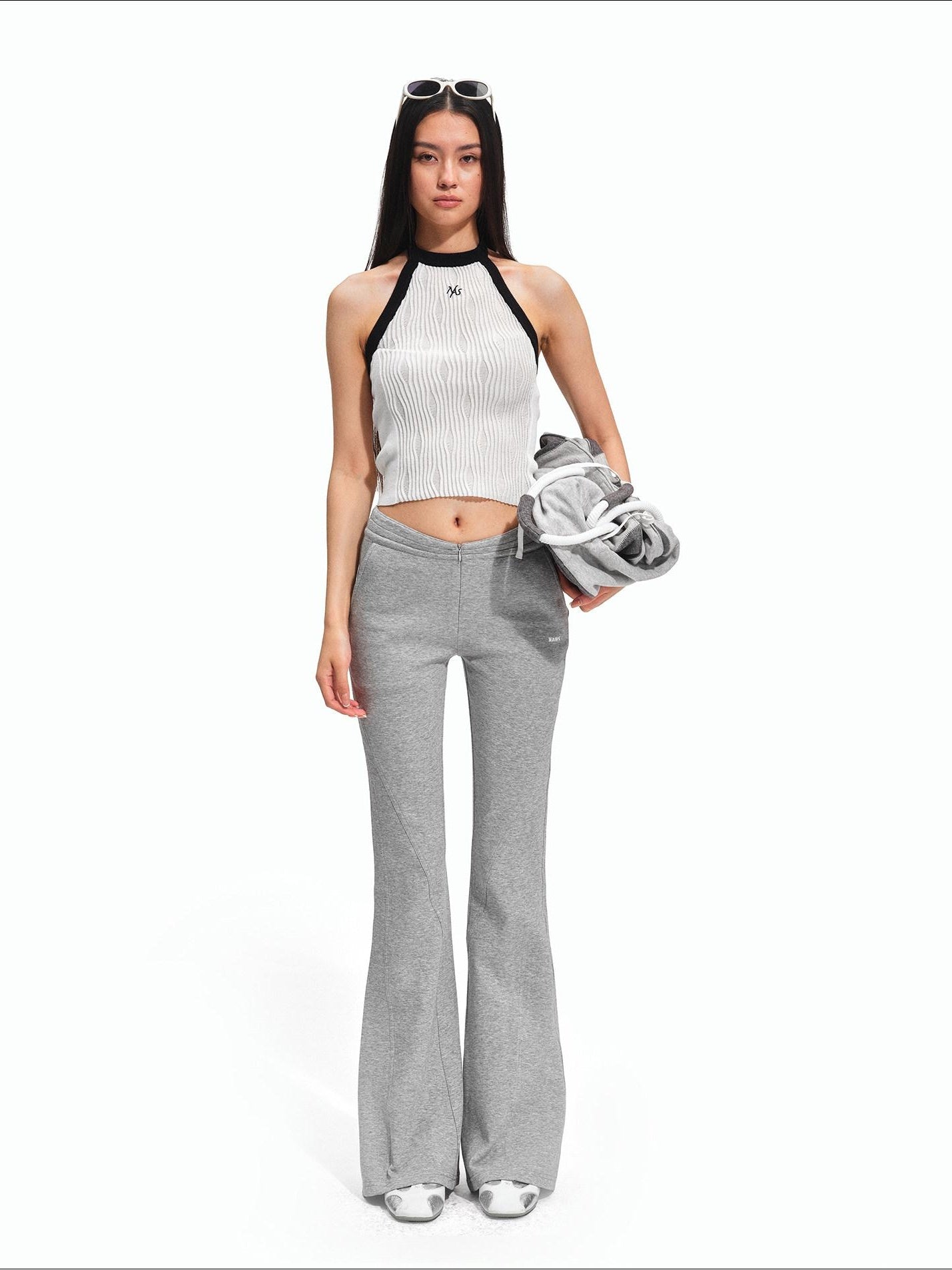 NAWSNOTAWEAR Cotton Lyocell Stretch Low Rise Knit Micro Flare Women Smoky Gray Flared Pants