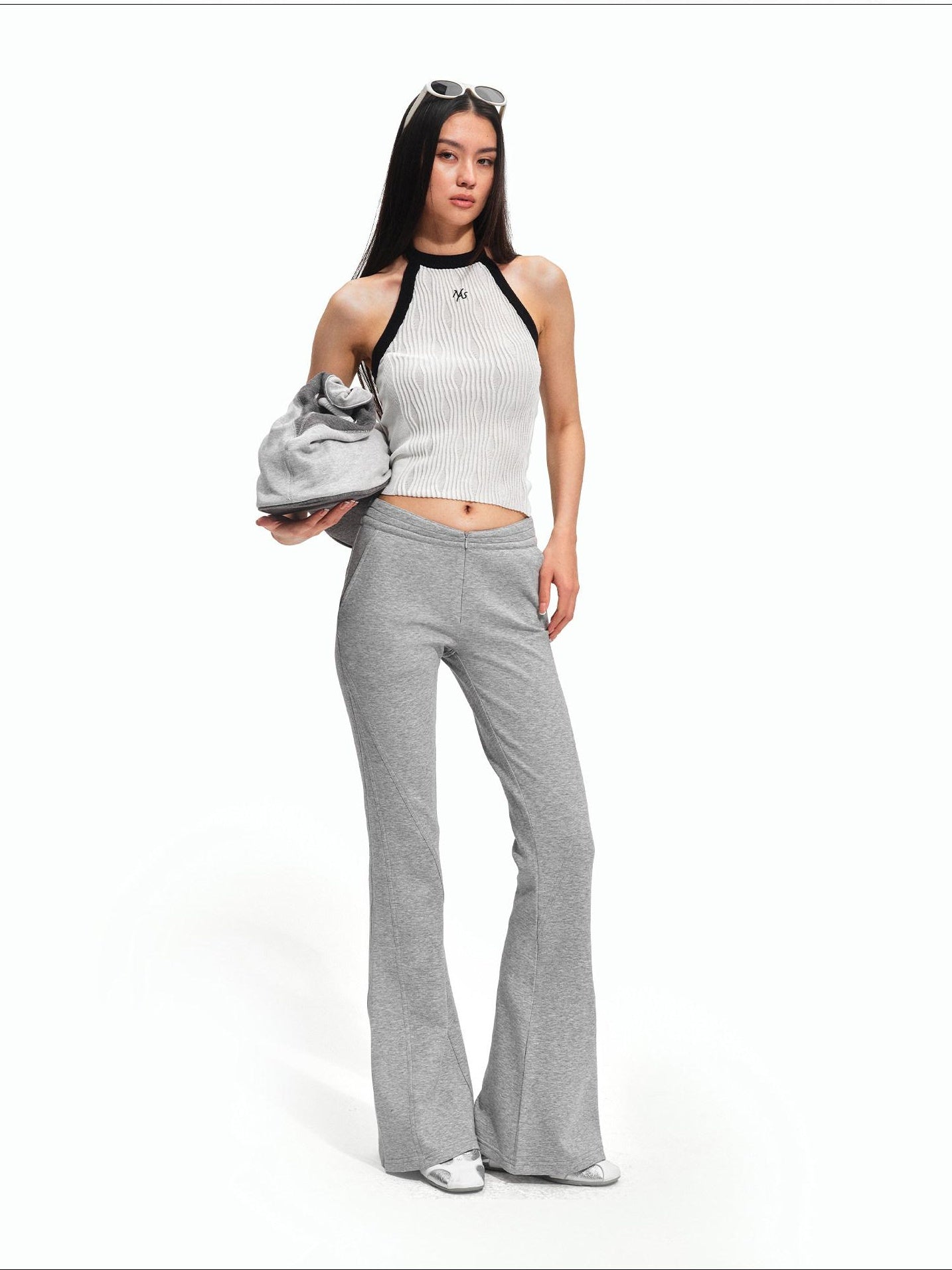 NAWSNOTAWEAR Cotton Lyocell Stretch Low Rise Knit Micro Flare Women Smoky Gray Flared Pants