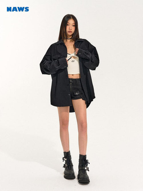 NAWSNOTAWEAR Cotton Shape Retention Commuter Loose Split Line Long Sleeve Women Button Shirts