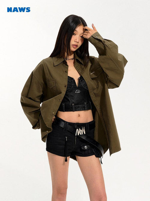 NAWSNOTAWEAR Cotton Shape Retention Commuter Loose Split Line Long Sleeve Women Button Shirts