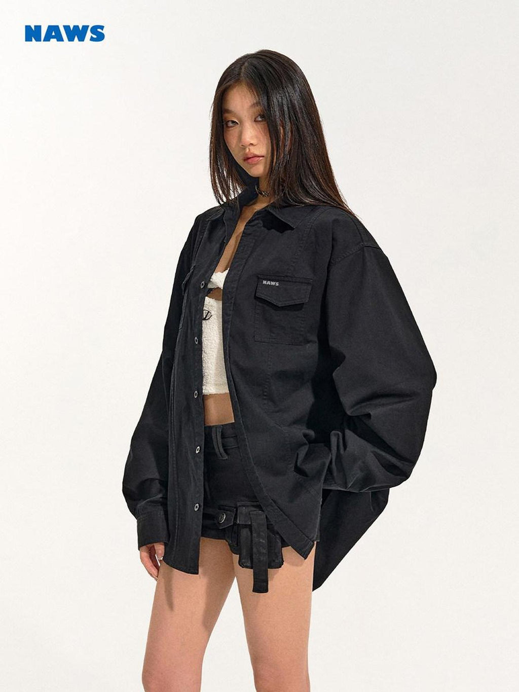NAWSNOTAWEAR Cotton Shape Retention Commuter Loose Split Line Long Sleeve Women Button Shirts