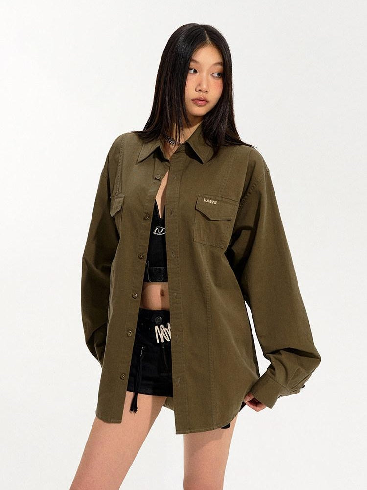 NAWSNOTAWEAR Cotton Shape Retention Commuter Loose Split Line Long Sleeve Women Button Shirts