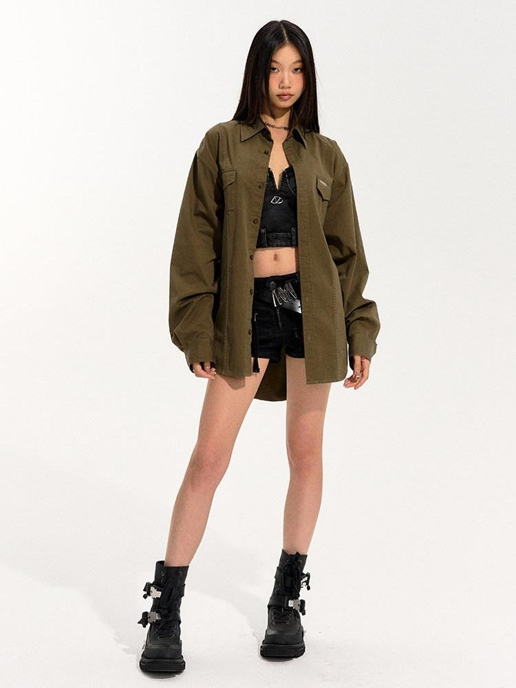 NAWSNOTAWEAR Cotton Shape Retention Commuter Loose Split Line Long Sleeve Women Button Shirts