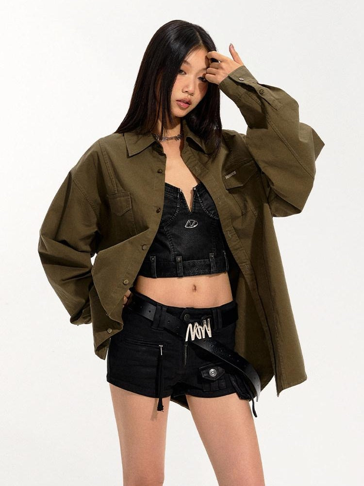 NAWSNOTAWEAR Cotton Shape Retention Commuter Loose Split Line Long Sleeve Women Button Shirts