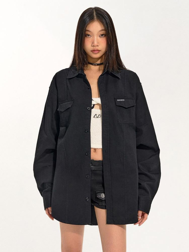 NAWSNOTAWEAR Cotton Shape Retention Commuter Loose Split Line Long Sleeve Women Button Shirts