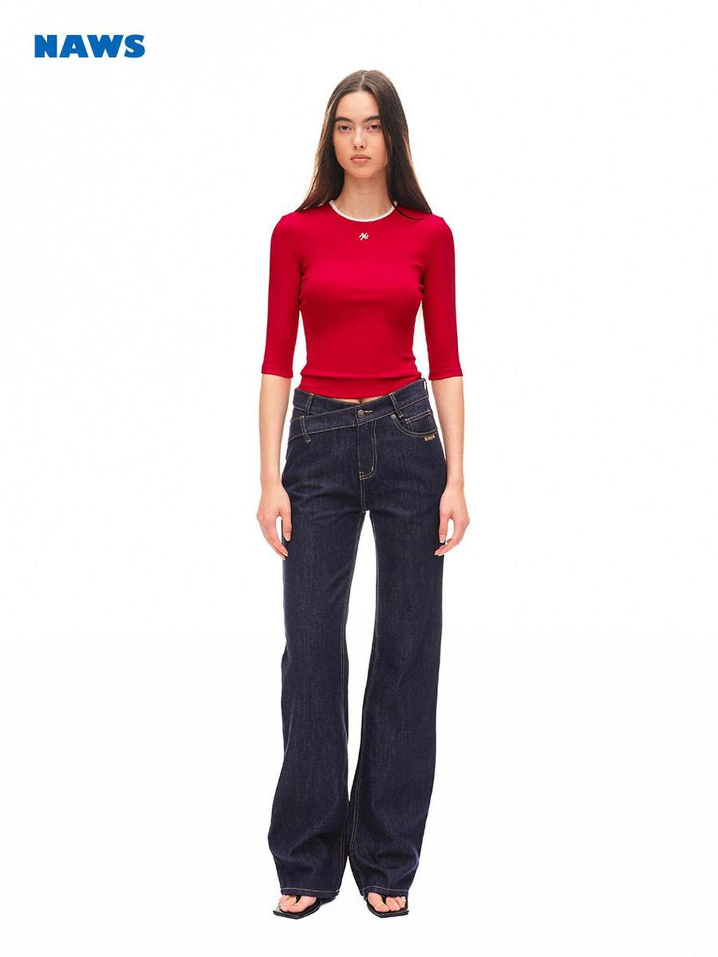 NAWSNOTAWEAR Cotton Stretch Slim Commuter Crew Half Sleeve Mars Red Long Sleeve T-Shirts