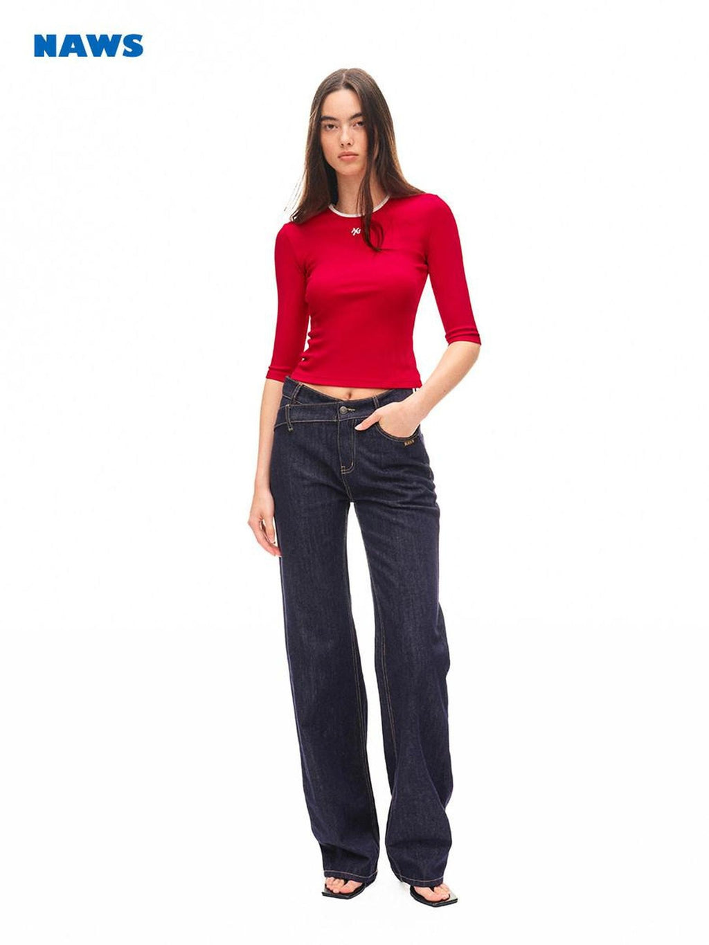 NAWSNOTAWEAR Cotton Stretch Slim Commuter Crew Half Sleeve Mars Red Long Sleeve T-Shirts