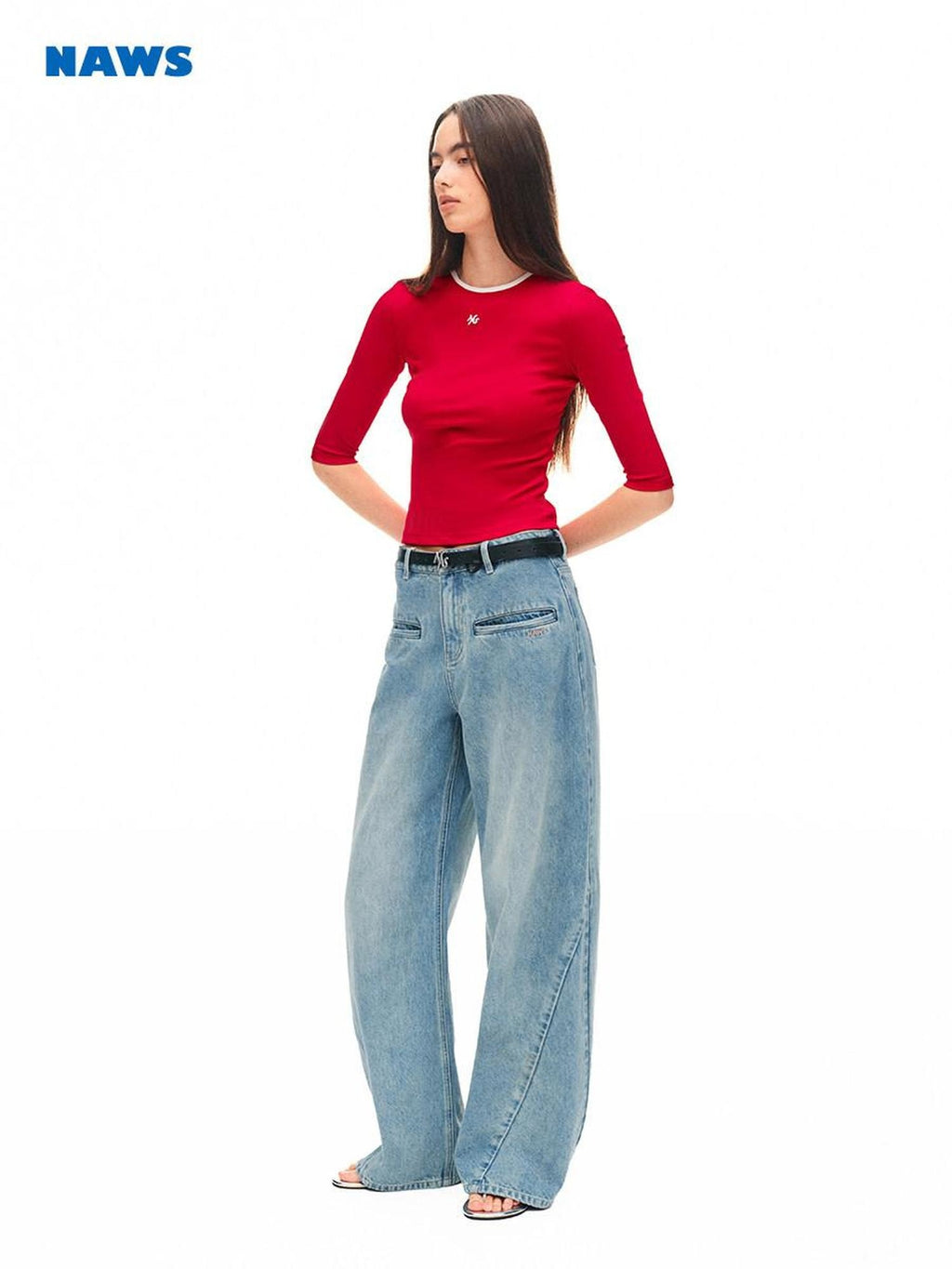 NAWSNOTAWEAR Cotton Stretch Slim Commuter Crew Half Sleeve Mars Red Long Sleeve T-Shirts