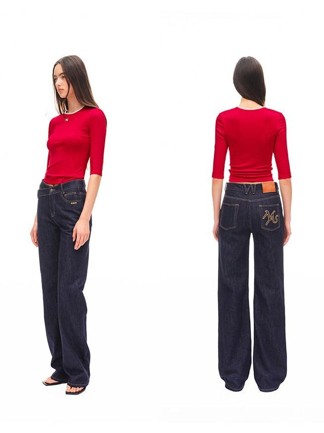 NAWSNOTAWEAR Cotton Stretch Slim Commuter Crew Half Sleeve Mars Red Long Sleeve T-Shirts