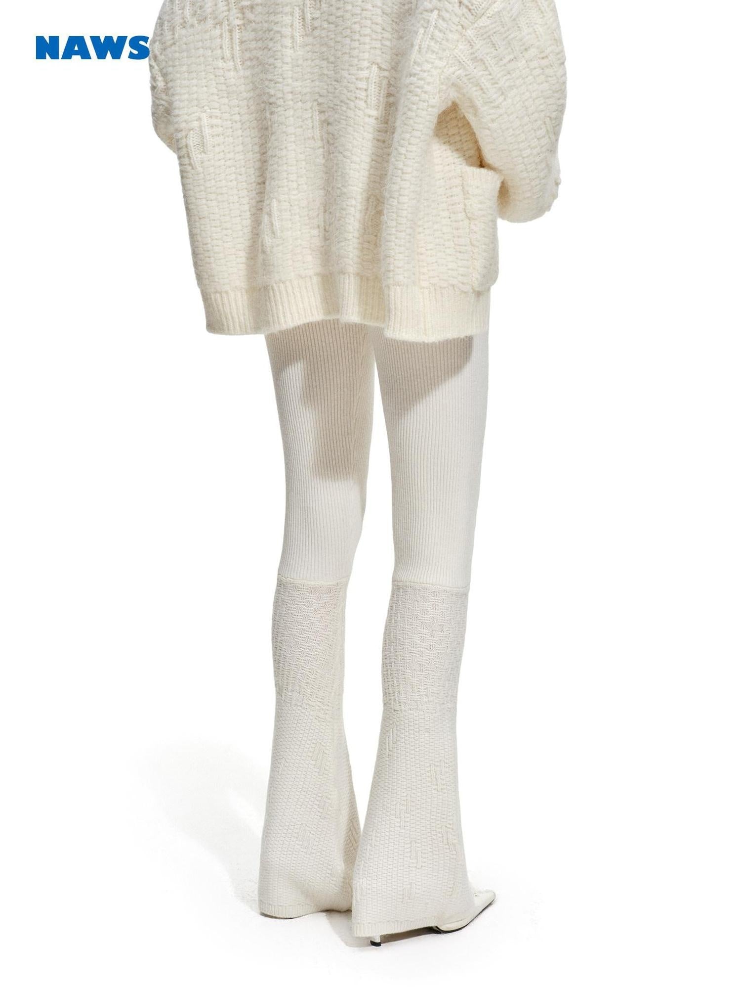 NAWSNOTAWEAR Cozy Knit Wool Blend Natural Waist Micro Flare Women Snow White Flared Pants