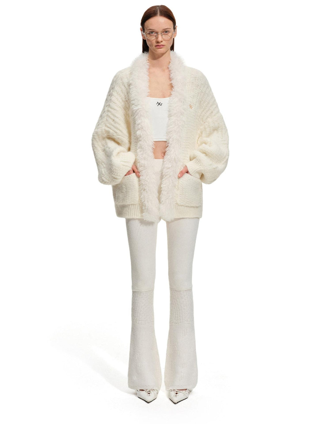 NAWSNOTAWEAR Cozy Knit Wool Blend Natural Waist Micro Flare Women Snow White Flared Pants