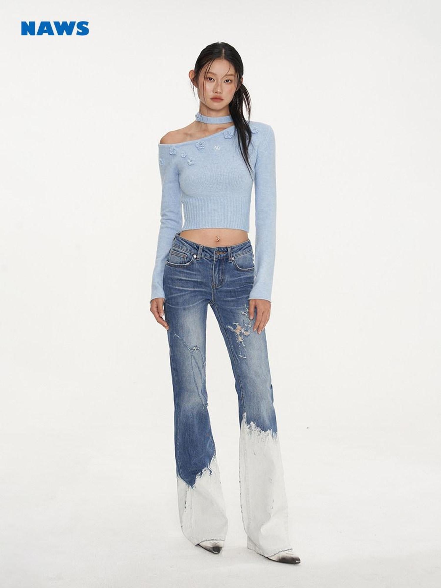 NAWSNOTAWEAR Cozy Long Sleeve Pullover Knit Casual Women Matching Aqua Blue Top & Skirt Sets