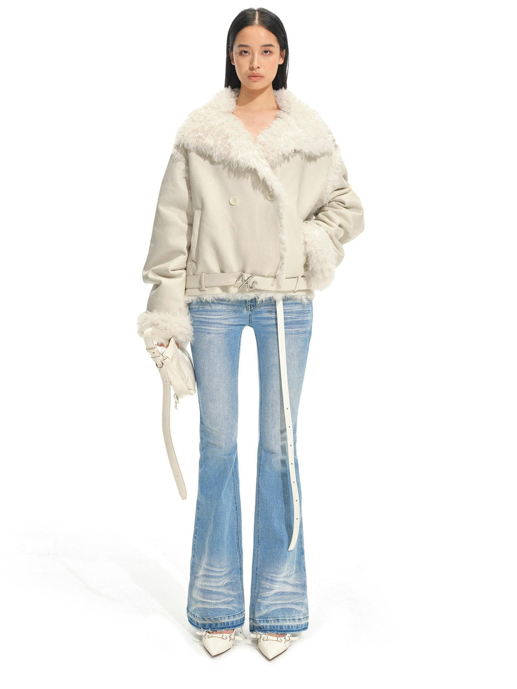 NAWSNOTAWEAR Cozy Thick Lined Vintage Vertical Fur Trim Double Breasted Women Short Coat