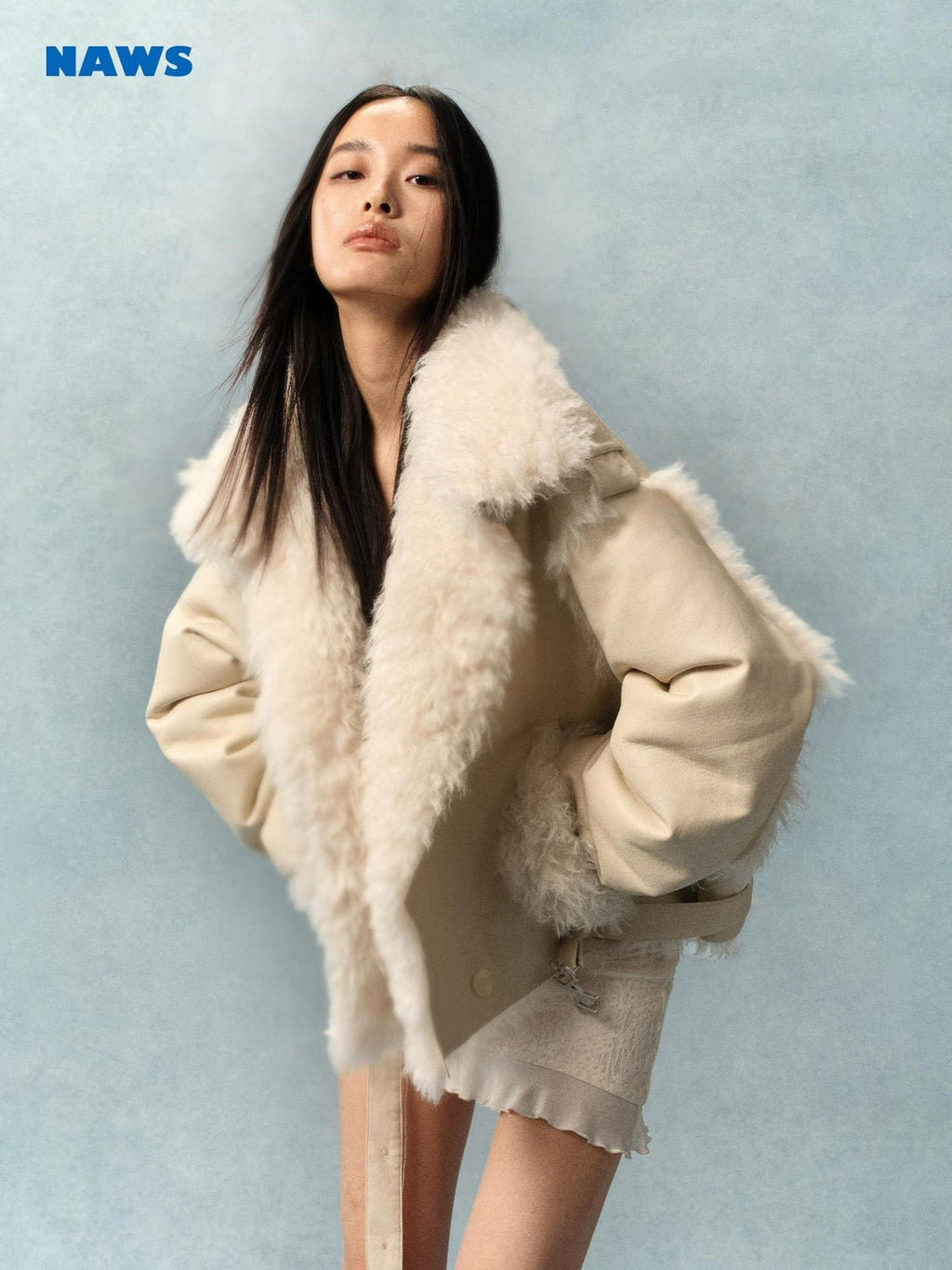 NAWSNOTAWEAR Cozy Thick Lined Vintage Vertical Fur Trim Double Breasted Women Short Coat