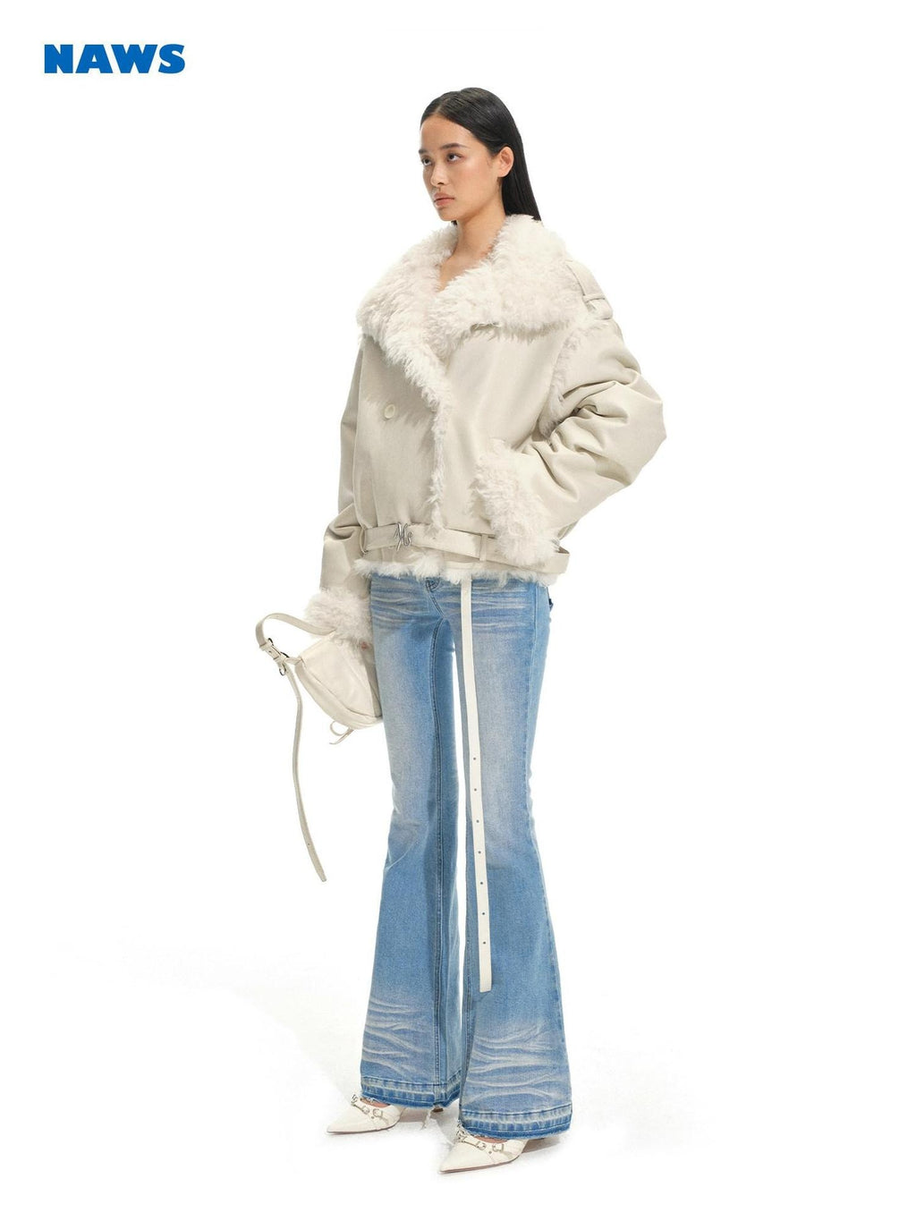 NAWSNOTAWEAR Cozy Thick Lined Vintage Vertical Fur Trim Double Breasted Women Short Coat