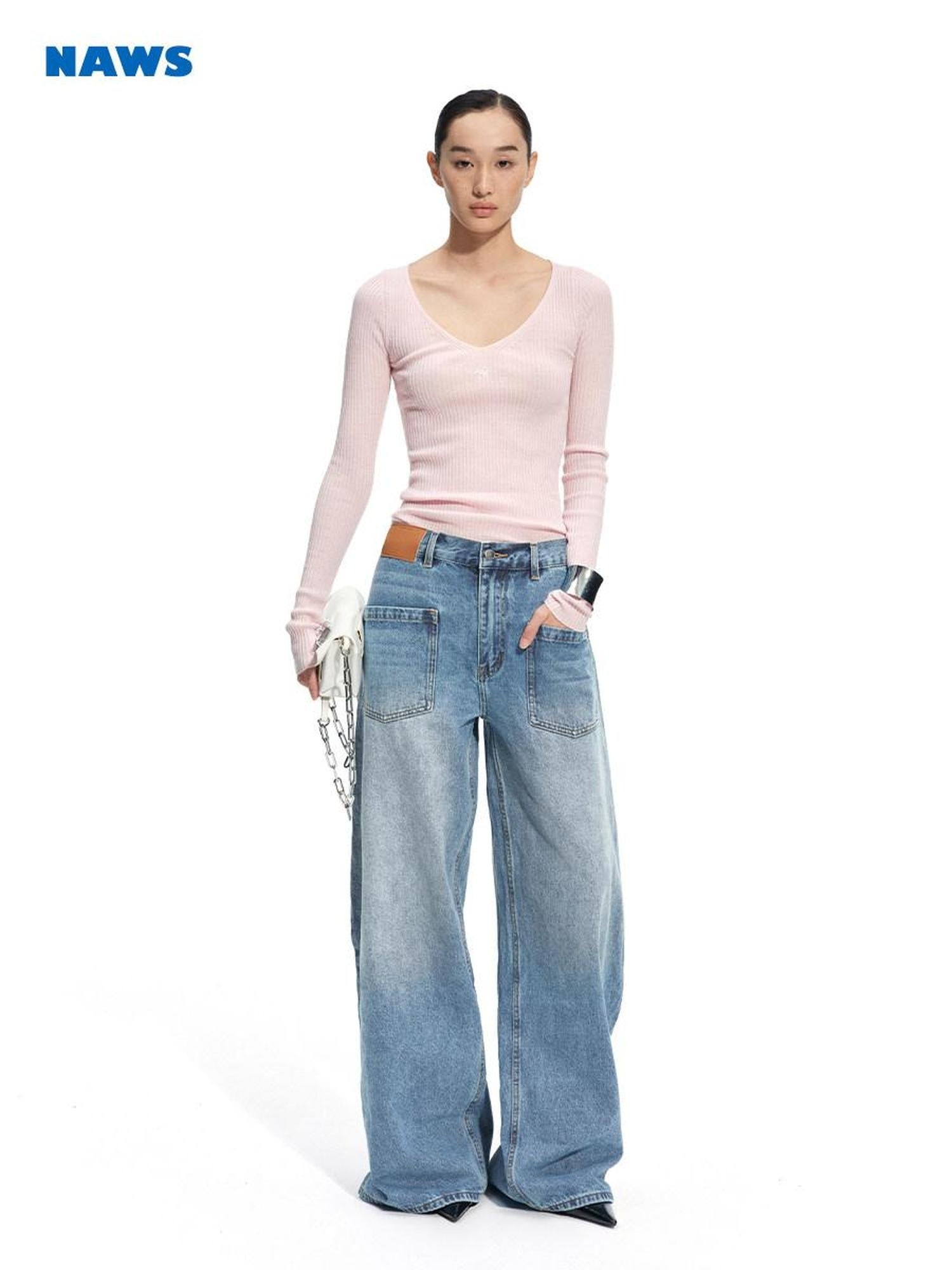 NAWSNOTAWEAR Cozy V-neck Slim Fit Waist Knit Pullover Long Sleeve Women Wool Blend Sweaters