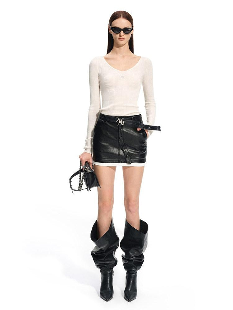 NAWSNOTAWEAR Cozy V-neck Slim Fit Waist Knit Pullover Long Sleeve Women Wool Blend Sweaters