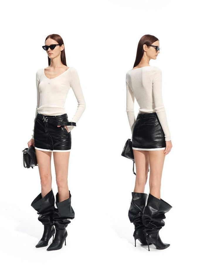 NAWSNOTAWEAR Cozy V-neck Slim Fit Waist Knit Pullover Long Sleeve Women Wool Blend Sweaters