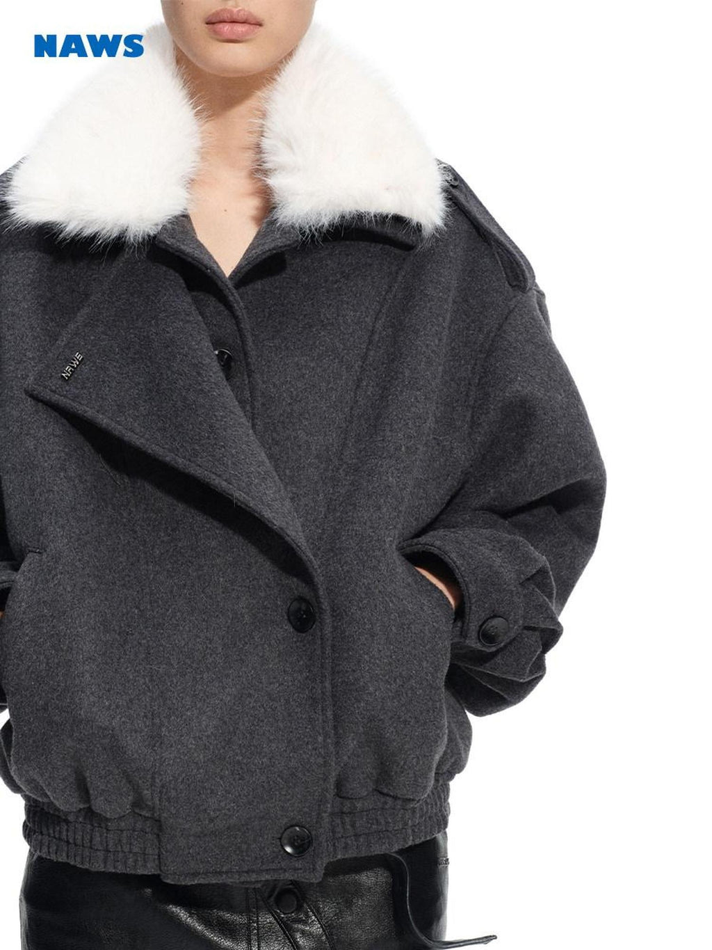 NAWSNOTAWEAR Cozy Warm High Collar Loose Casual Short Length Women Grass Gray Wool Coats