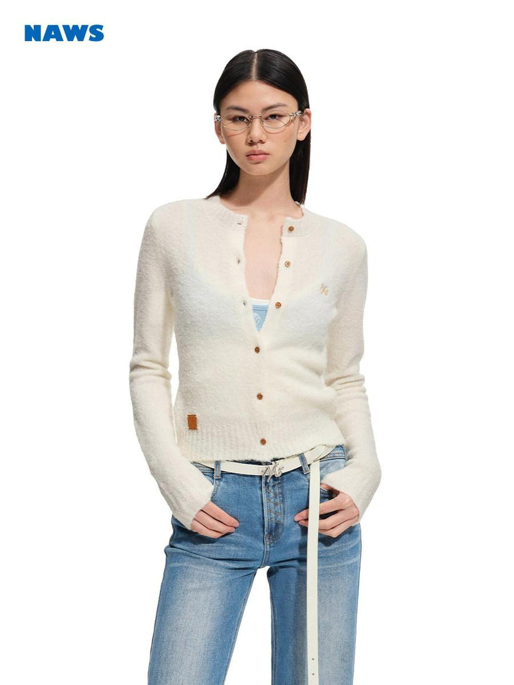 NAWSNOTAWEAR Cozy Wool Blend Cropped Button Front Round Neck Womens Knit Cardigans