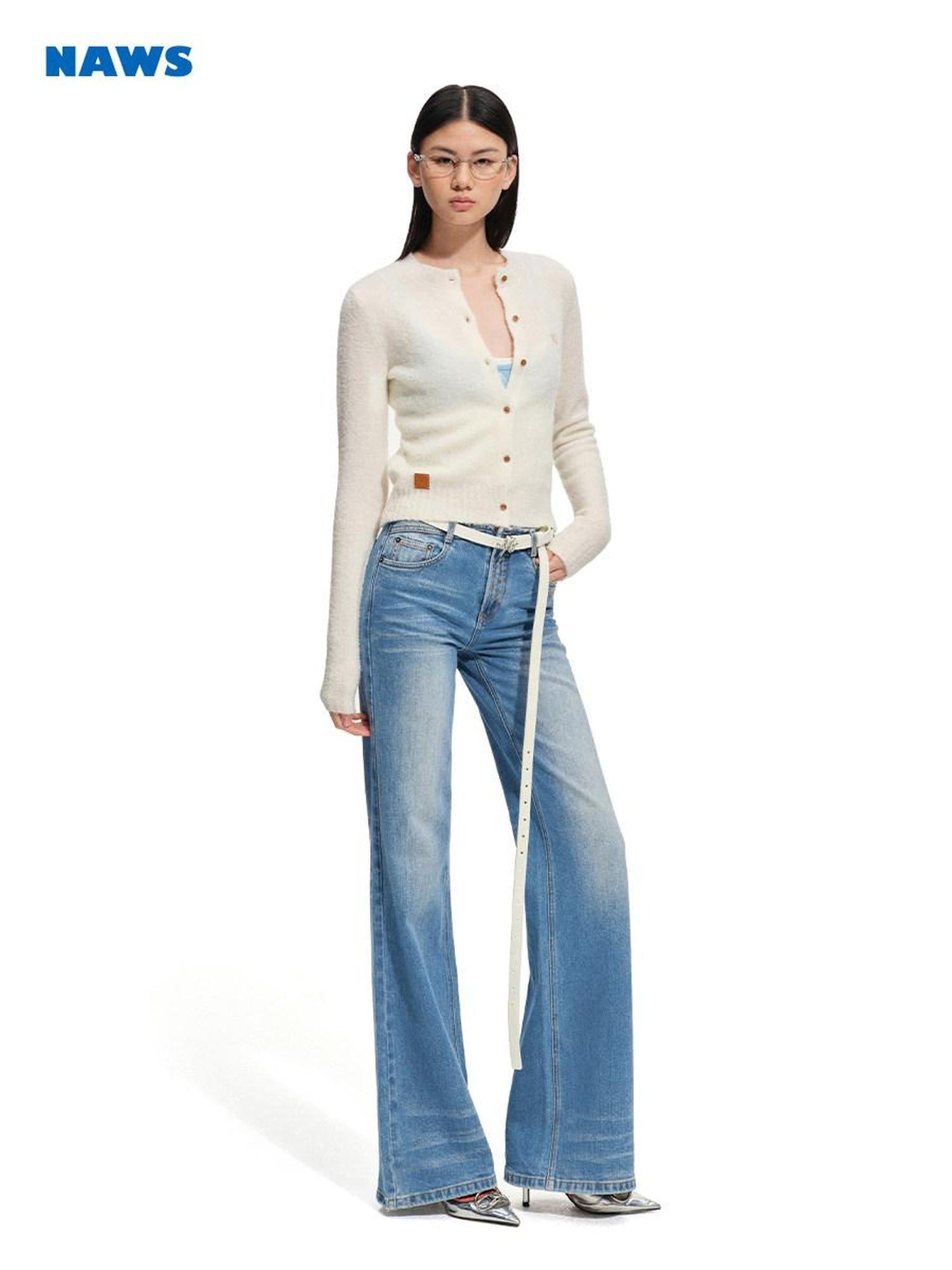 NAWSNOTAWEAR Cozy Wool Blend Cropped Button Front Round Neck Womens Knit Cardigans