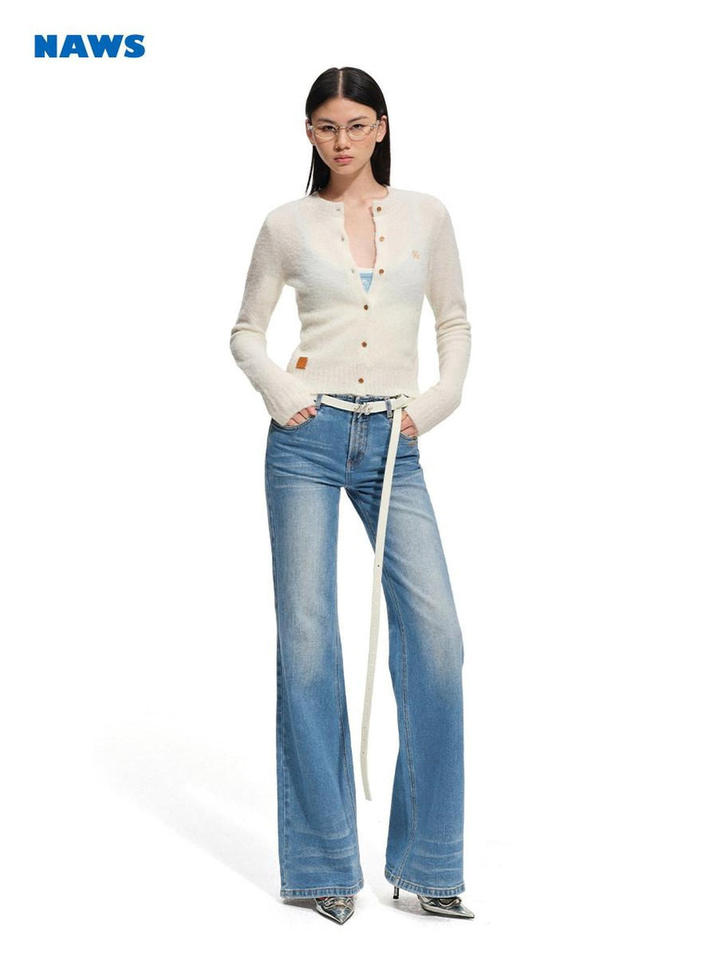 NAWSNOTAWEAR Cozy Wool Blend Cropped Button Front Round Neck Womens Knit Cardigans