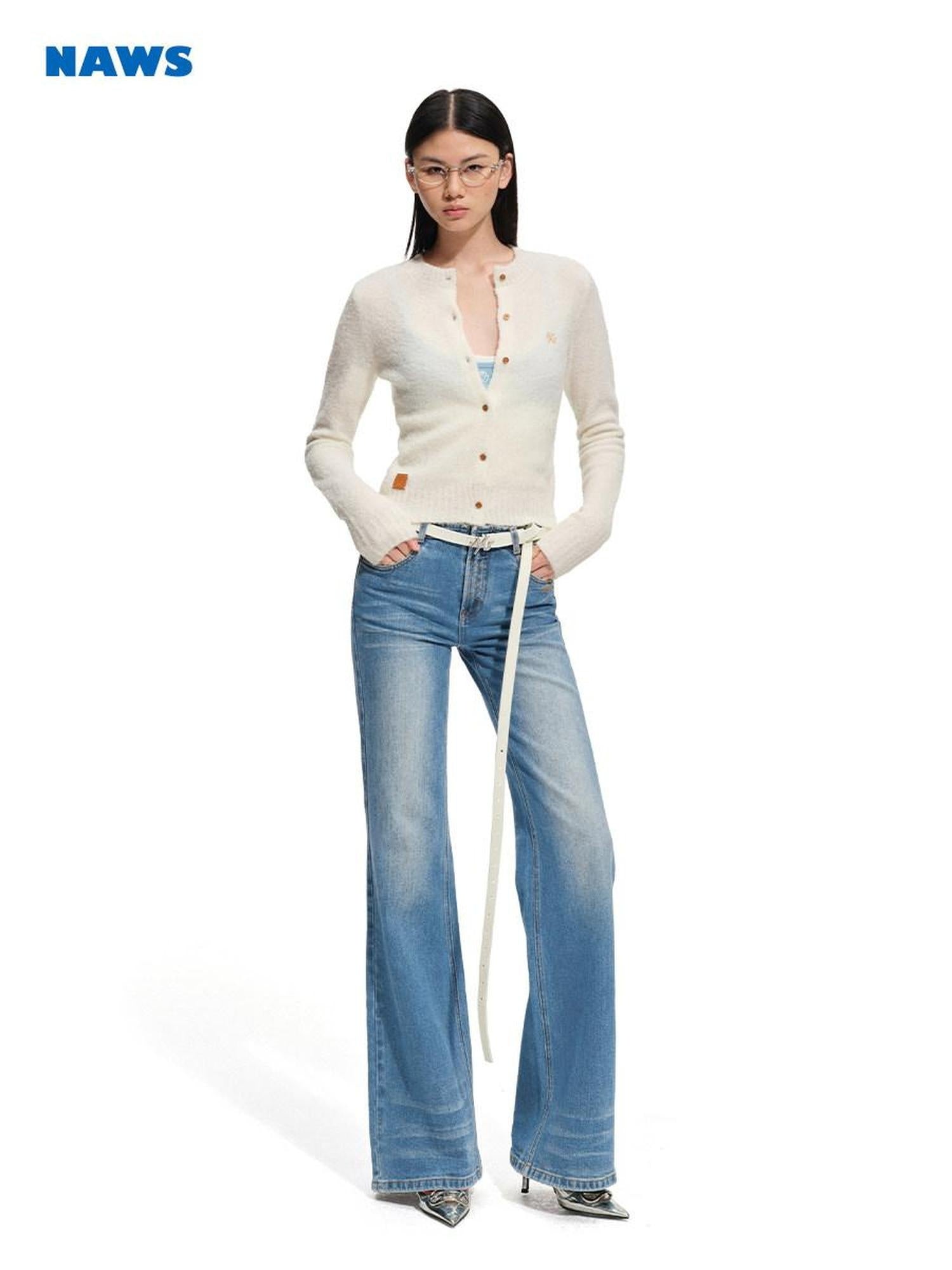 NAWSNOTAWEAR Cozy Wool Blend Cropped Button Front Round Neck Womens Knit Cardigans