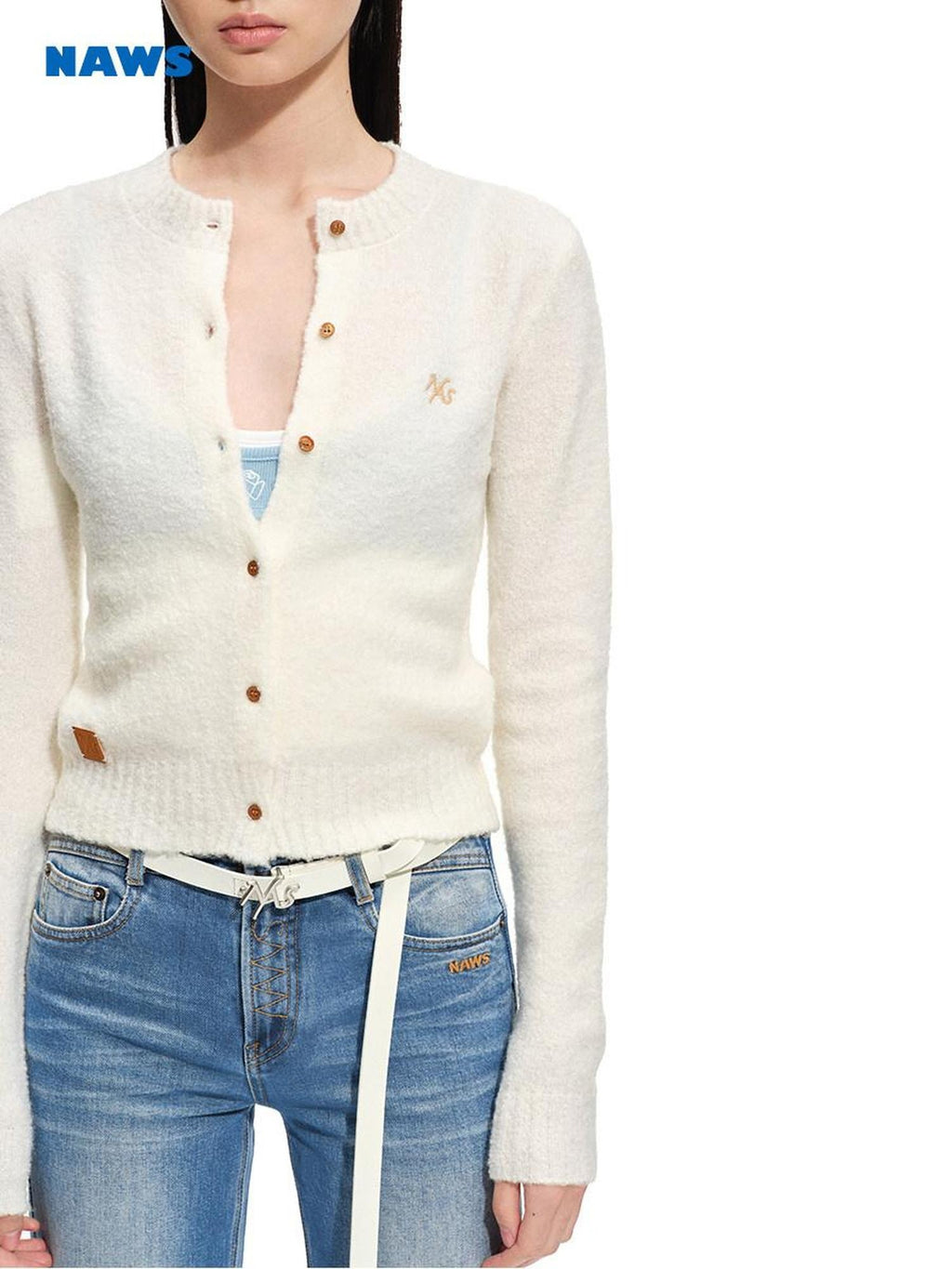 NAWSNOTAWEAR Cozy Wool Blend Cropped Button Front Round Neck Womens Knit Cardigans