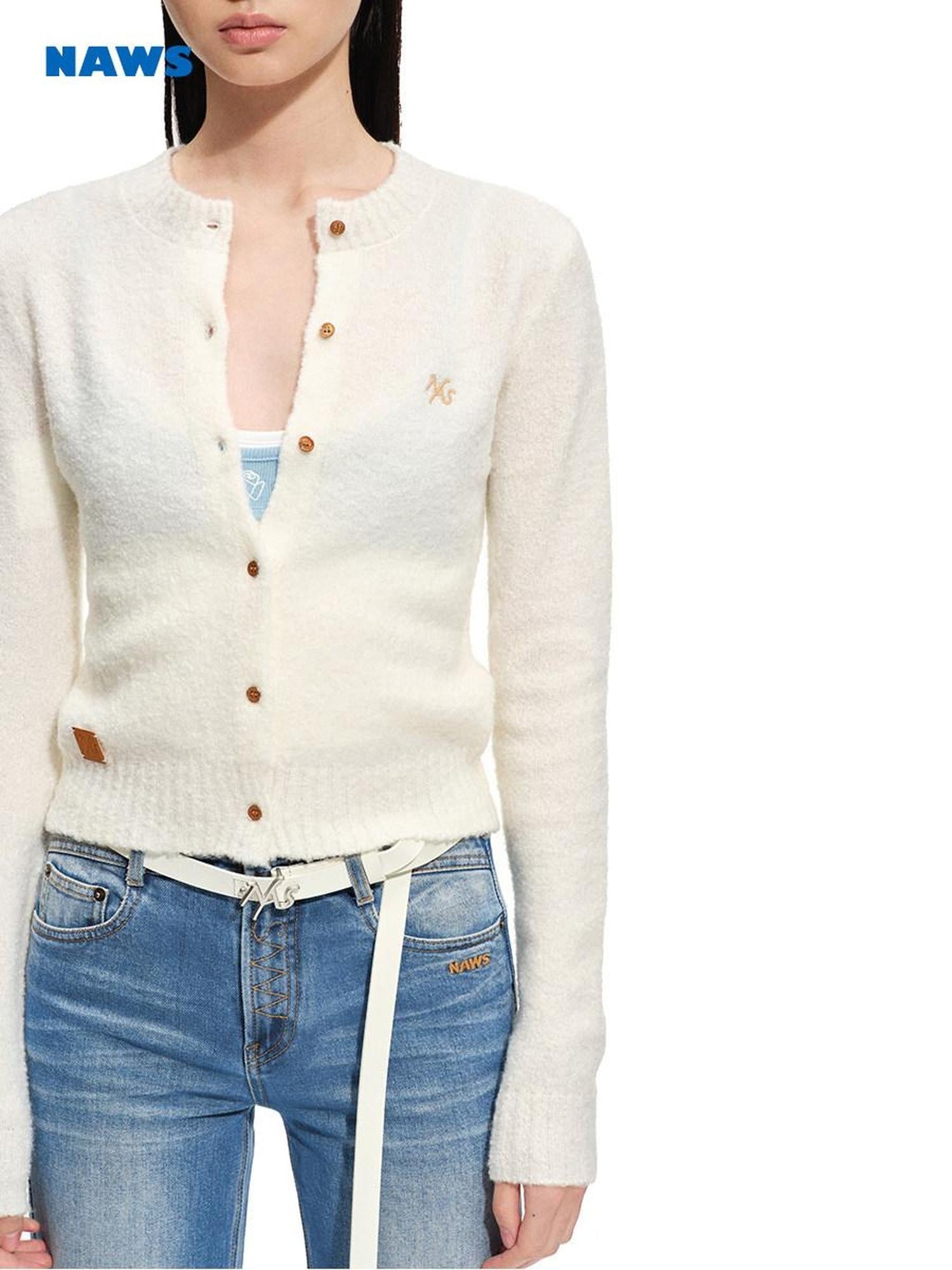 NAWSNOTAWEAR Cozy Wool Blend Cropped Button Front Round Neck Womens Knit Cardigans